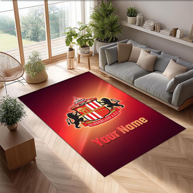 Sunderland FC Bedruckter Kristall-Samt-Teppich Rutschfester Kristall-Samt-Teppich für Sofa, Schlafzimmer, Innenbereich, Heimdekoration