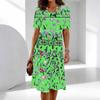 Robe midi à manches courtes imprimée pour femme, col rond, coupe ample et décontractée, ligne A, robe de tous les jours