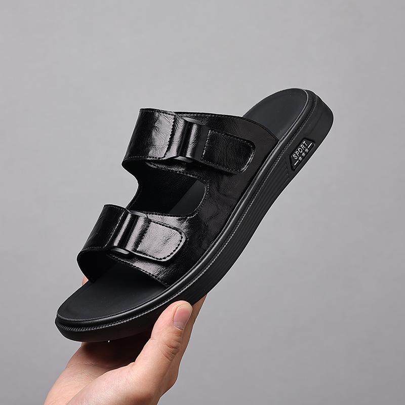 

Мужская летняя одежда Velcro one-word drag 2025 новые тапочки мужские универсальные нескользящие пляжные туфли 602-W 38 чёрный