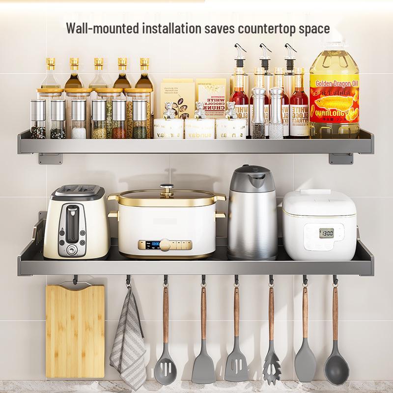 Punch-Free Wall-Mounted Kitchen Storage and Seasoning Rack