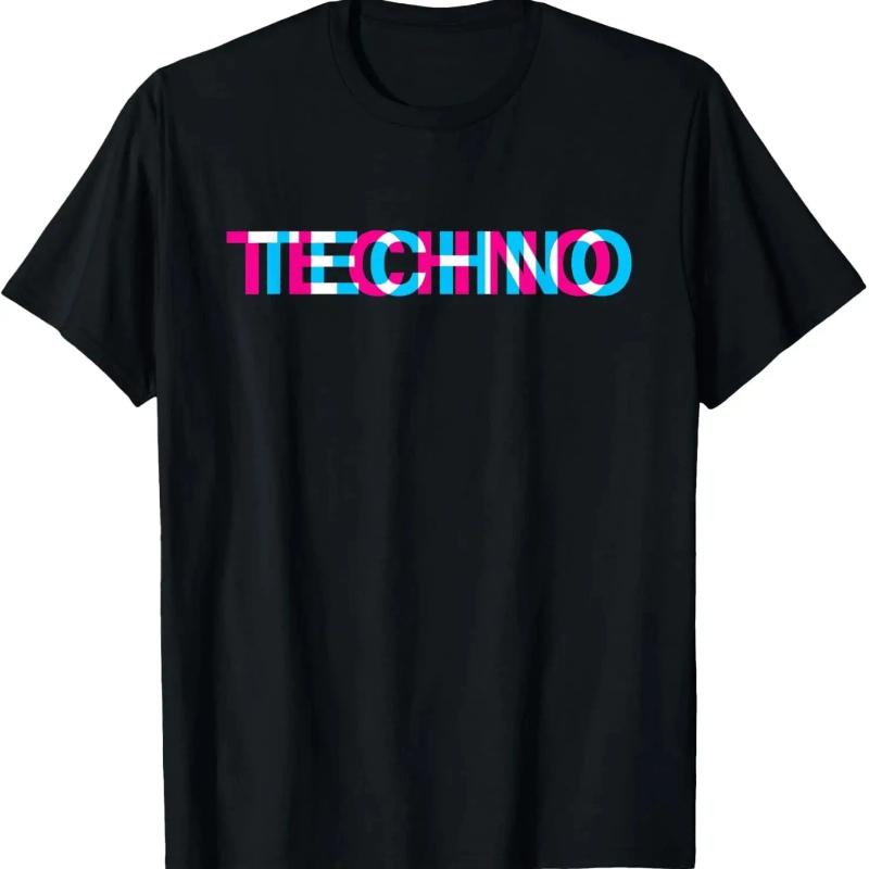 Techno Music Optical Illusion Glitch Trippy EDM Rave T-Shirt Vintage Women Clothes Y2k Top Ropa De Mujer