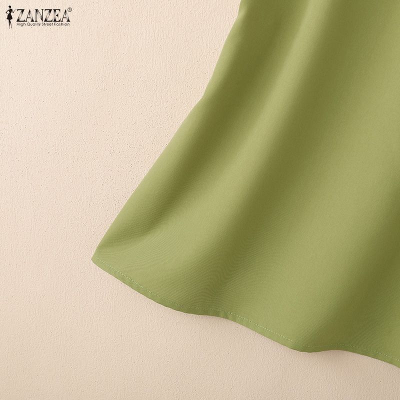 ZANZEA Lässige Bluse mit Rundhalsausschnitt, einfarbig, locker und kurzärmelig für Damen
