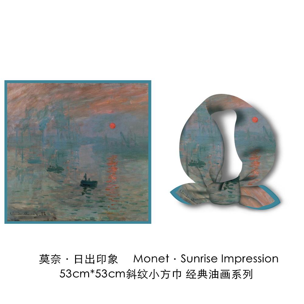 53CM Silk Scarf Woman Sunset Painting Square Scarves Wraps Bandana Small Hijab Silk Foulards Tie Headband Neckerchief