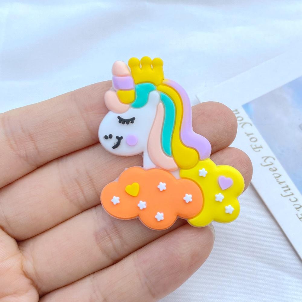 10pcs New Cute Cartoon Little Unicorn Series PVC Flexible Glue Flat Back DIY Scrapbook Embellishment Phone Craft Decoration
