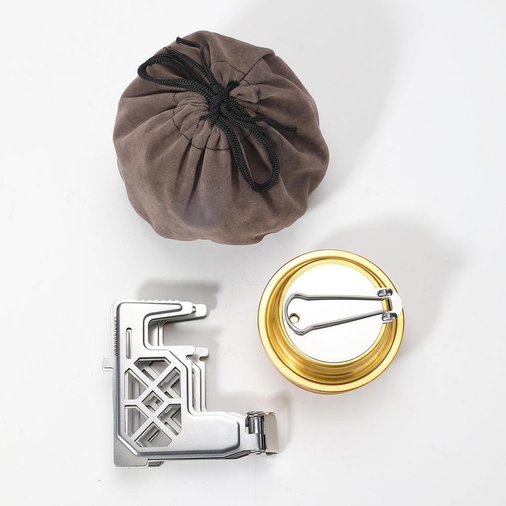 CAMPING MOON Alcohol Burner with Storage Bag, Stainless Steel Trivet, Cross-shaped Trivet, Compact Alcohol Stove AS-1