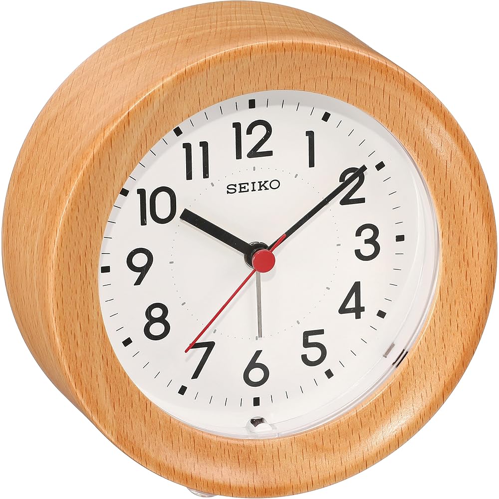 Seiko Clock Table Clock / Alarm Clock / Wall Clock, Analog, Wooden Frame, Natural Wood Finish, Dimensions: 11 x 11 x 4.8 cm, KR899A