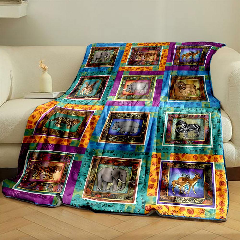 Jungle Safari Animal Patchwork Blanket bedroom Blanket for Livingroom Couch lunch break Soft throw for Friend's festival Gift