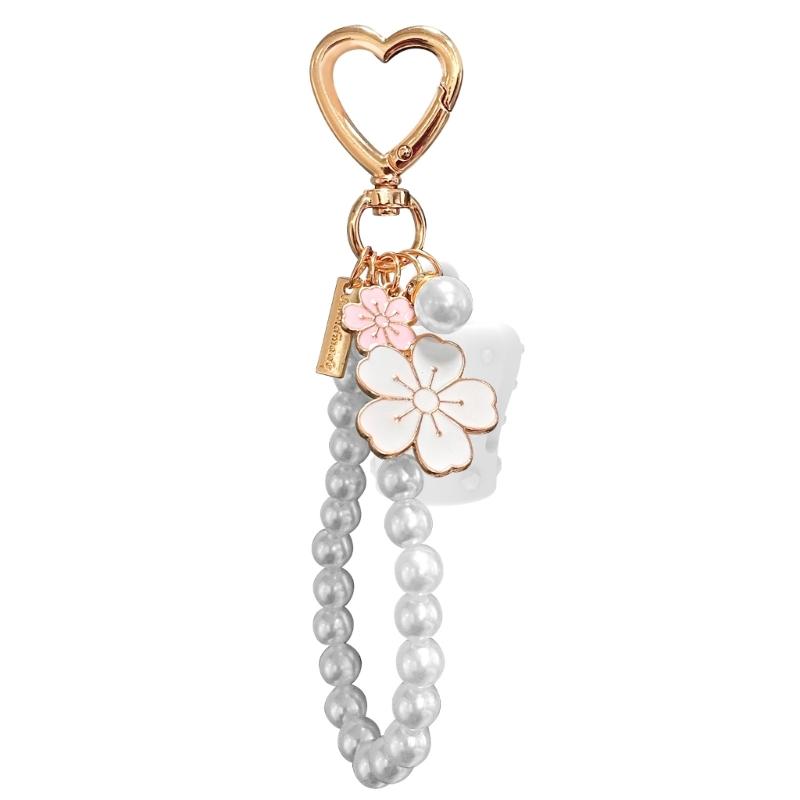 

Elegant Pearls Keycring Lip Balm Holder Portable Clip Design Keychain Cover for Lipgloss Backpack Hanging Ornament белый