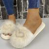Fashion Luxury Glitter Heart Decoration Fur Slippers Women 2025 Autumn Round Toe Low Heel Outdoor Slides Warm Short Plush Slippers