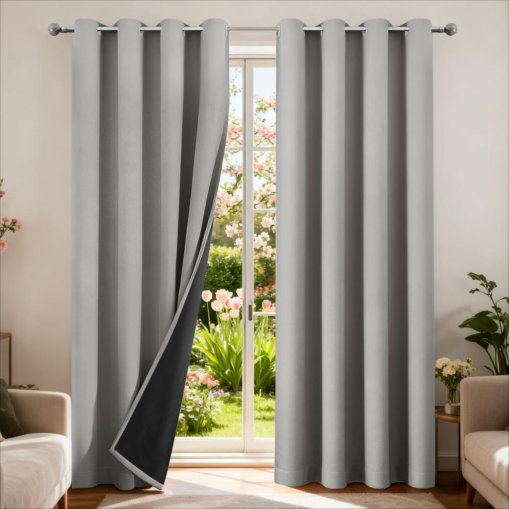 Blackout Curtain for Living Room Polyester Pongee Grommet Thermal Insulated Light Blocking Curtain Drape for Patio French Door