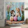 1PC Adorable Kitten Playing with Yarn Shower Curtain, Durable Polyester,Cute Cats & Floral Design, for Bathroom & Window Decor