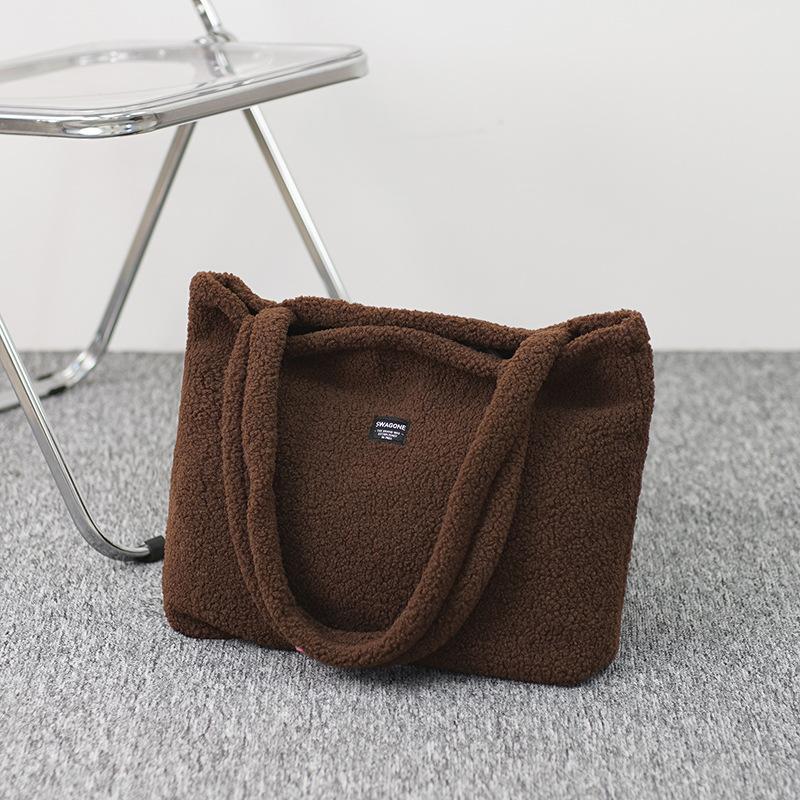Modische Herbst- und Wintertasche, Damen-Schultertasche aus Wolle, großes Fassungsvermögen, Plüschhandtasche, ideal für Studentinnen, Pendler und den Schulweg