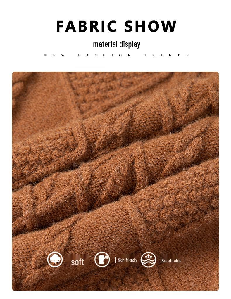 Winter Men's Wool Blend Jacquard Sweater: Thickened Long Sleeve, Half-High Collar, Fashion Casual for All Ages