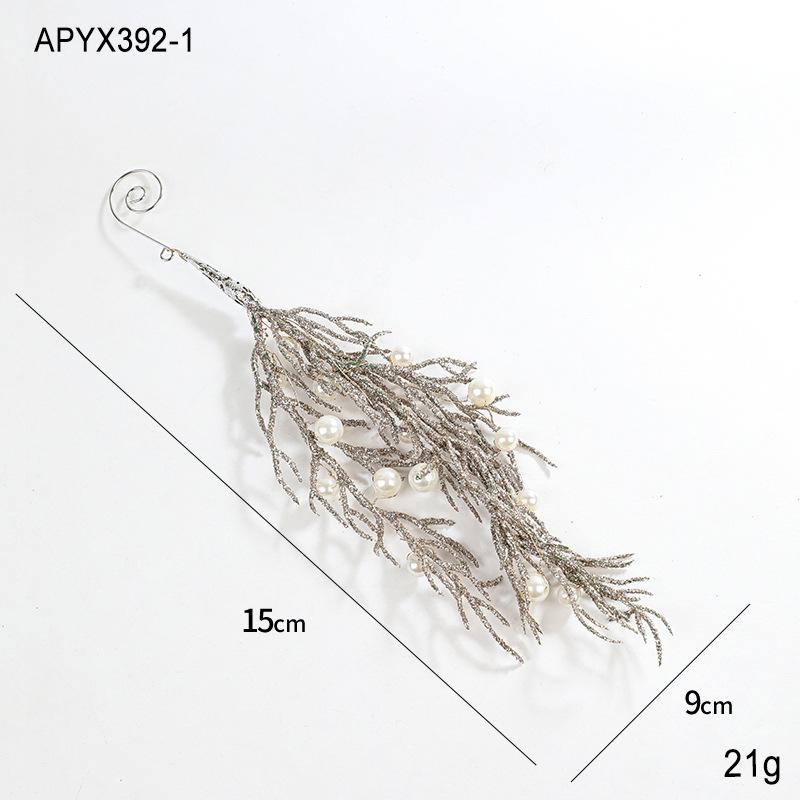Champagne Irregular Pendant with Pearls, Plastic Cypress Leaf, Christmas Tree Ornament