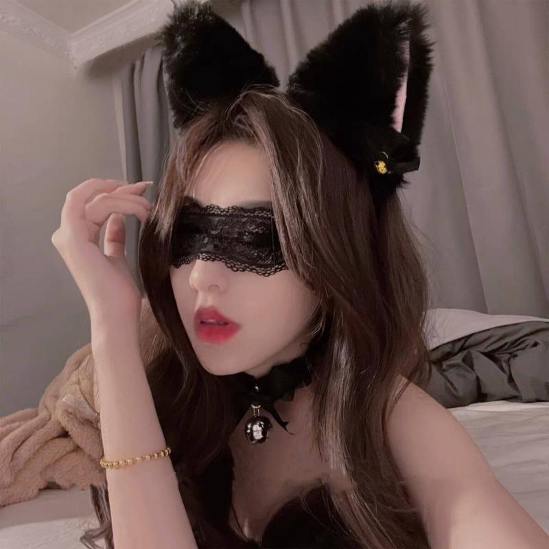Lace Eye Mask Hairpin, Cute Rabbit Ears Hairband, Cat Ears Headband, Makeup Head Accessory