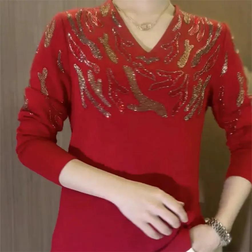 Women Autumn and Winter Warm Vintage Clothing Long Sleeve T-shirt Y2k V-neck Korean Plus Size Casual Tops