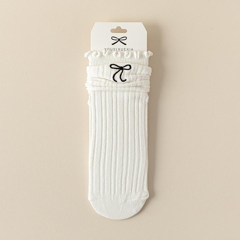 

Женские летние тонкие носки из хлопка с вышивкой в виде банта в балетном стиле, средней длины 1 pair белый