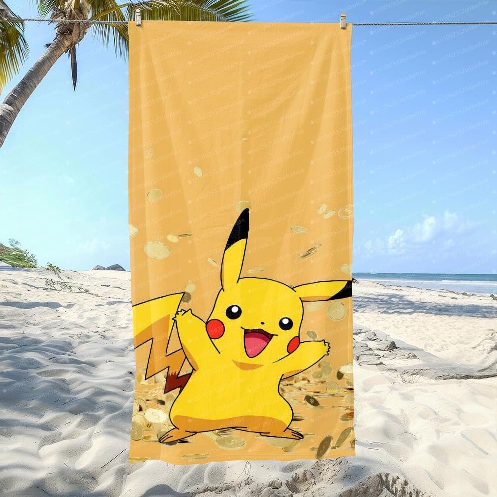 Pok É Mon Pikachu Printed Beach Towel Ultra-Fine Fiber Towel Children/Adults Quick Drying Absorbent Swimming Pool Towel