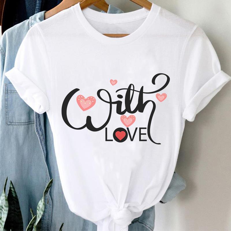 (Asian Size) Tee trend love cute Graphic T Shirt Fashion Women Clothing Casual Lady Female Top spring summer Printed Short Sleeve T-shirts