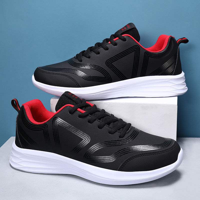 Men's shoes spring and autumn leather waterproof running shoes black oil-proof casual travel shoes sports shoes men