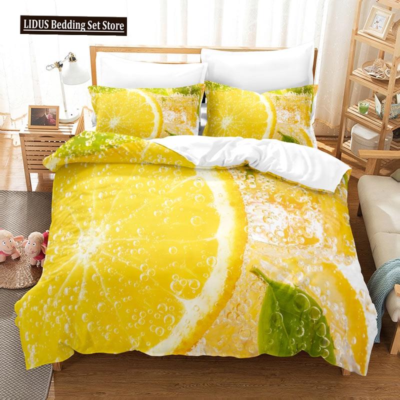 Set Copripiumino Frutta Stampa 3D Limone Fresco Arancia Fragola Ciliegia King Queen Per Bambini Ragazzi Ragazze Adolescenti Set Biancheria da Letto in Poliestere