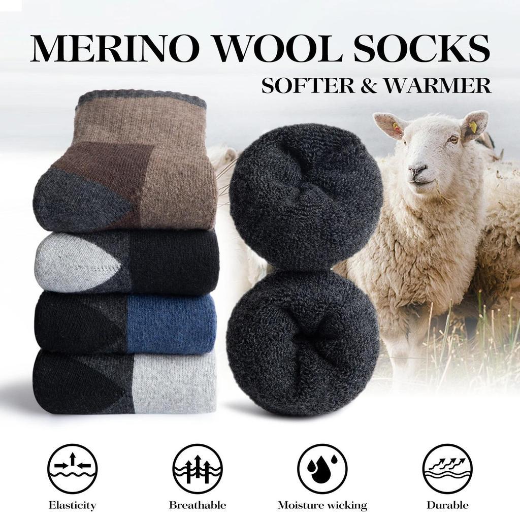 5 Pairs Merino Wool Socks Men's Wool Hiking Socks Soft Winter Warm Casual Crew Moisture-Wicking Socks for Indoors Outdoors