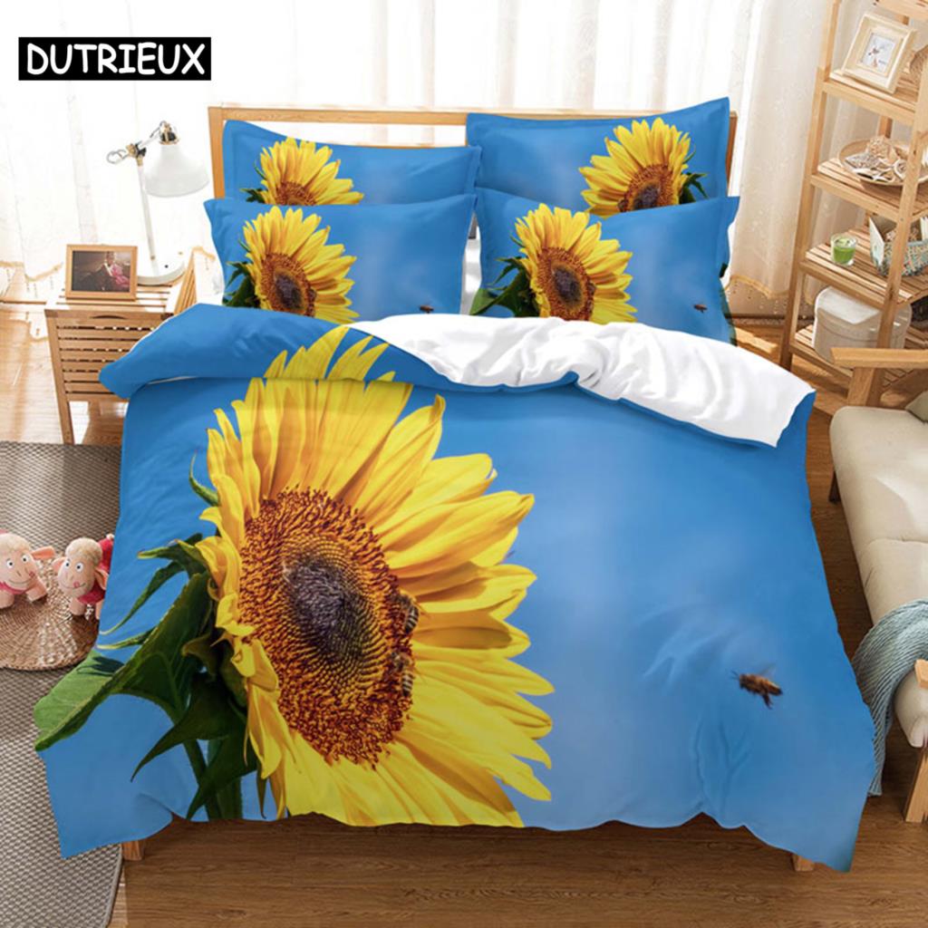 Sunflower Bedding Set Bed Linens Duvet Cover Quilt Comforter Pillow Case 3D HD Double Full King Queen Twin Bedroom 3PCS 2PCS