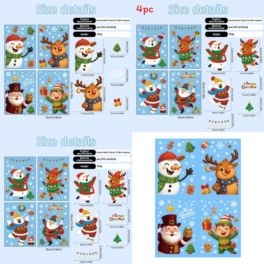 Weihnachts-Fensteraufkleber mit Weihnachtsmann, Schneemann, Rentier und Schneeflocke aus PVC für die Weihnachtsdekoration