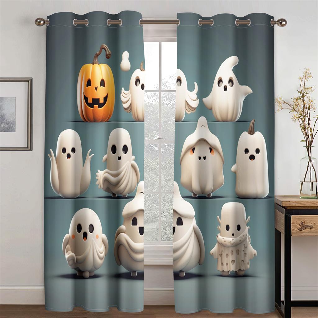

Милые привидения, забавные тыквы, 3D-шторы, подходят для Хэллоуина, гостиной, спальни, кухни, балкона, окна, декора, 2 панели 50W130H(CM)X2PCS&Hook