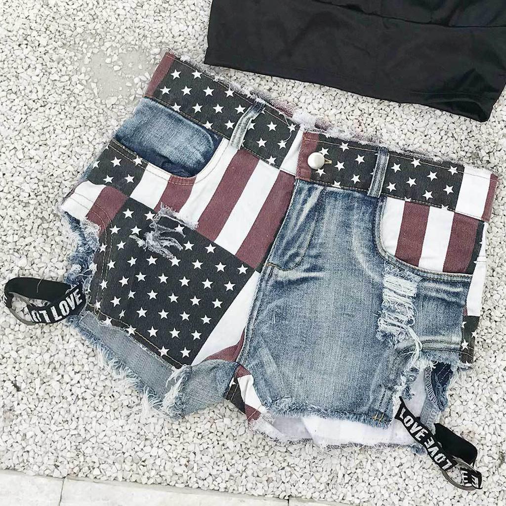 Buy Women America Flag Denim High Waist 