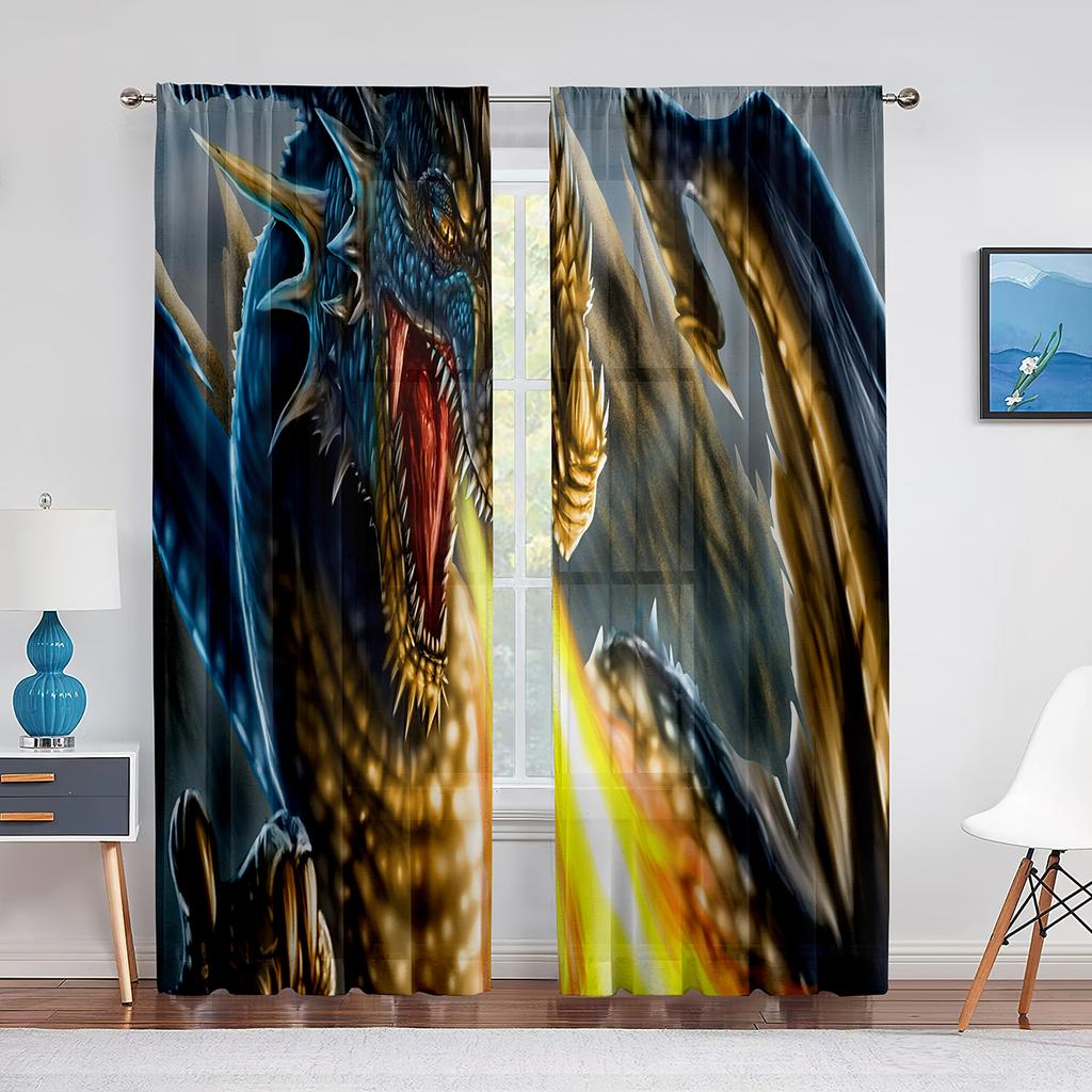 Fantasy Medieval Dragon Tulle Curtains for Bedroom Home Living Room Art Decoration Chiffon Sheer Voile Kitchen Window Curtain