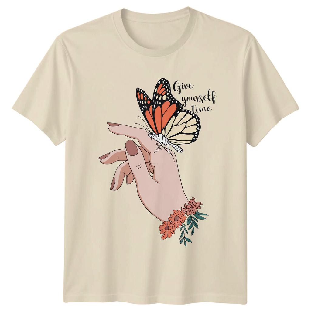 Butterfly On Hand Give Yourself Time Nature Graphic TShirt