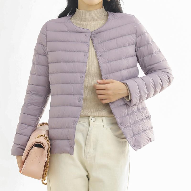 Autumn and Winter Women's 90 Down Round Neck V-neck Long Sleeve Solid Colour Duck Down Jacket Simple Jacket