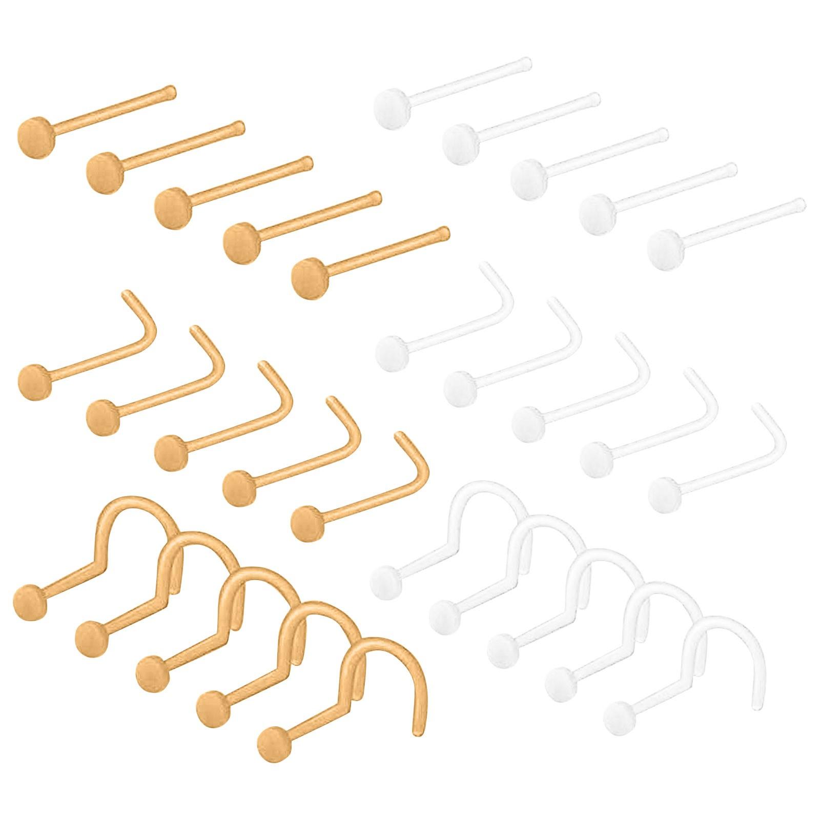 

30 шт. комбинированные акриловые прозрачные цветные шпильки для носа One Size