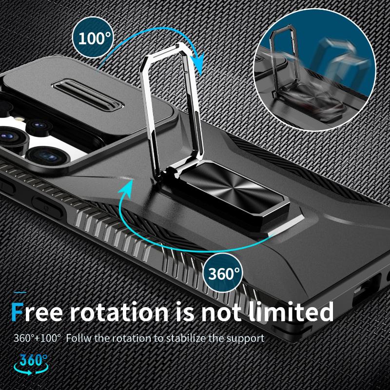 360°Rotating Metal Car Bracket Ring Phone Case For Samsung S25 Ultra S23 S21 S22 S24 Ultra Plus Camera Push Pull Protection Case