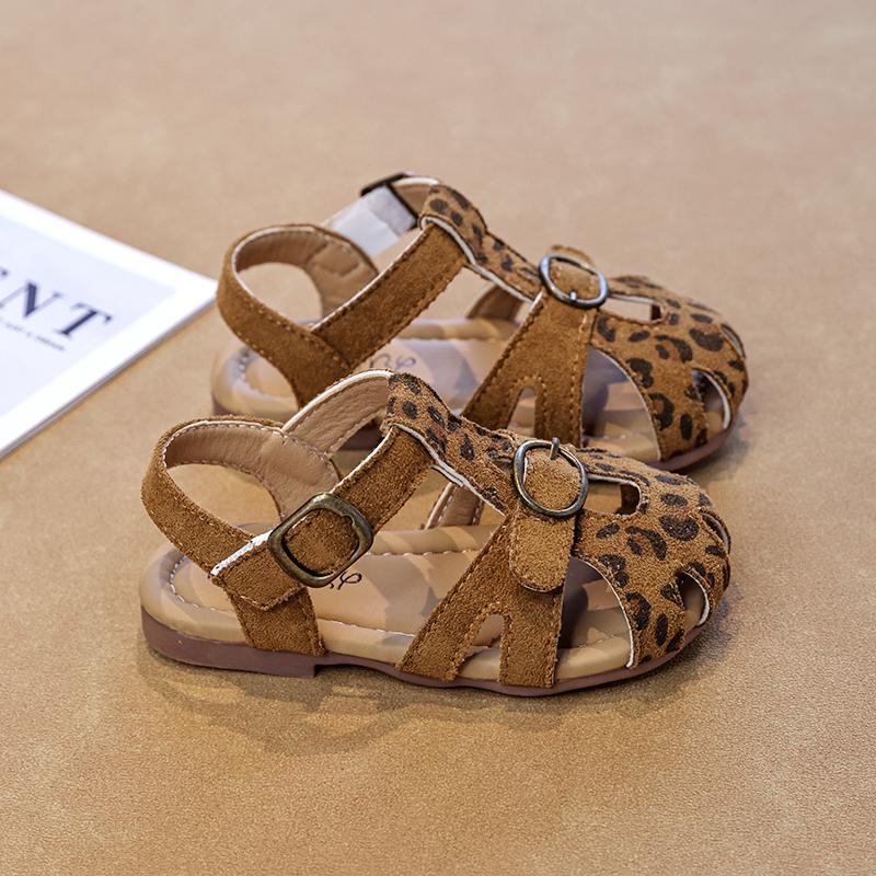 

Kids Summer Flat Sandals Fashion Leopard Girls Closed Toe Causal Shoes Hollow-out Breathable Children School Sandals 24