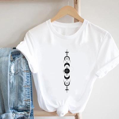 (Aziatische maat)Tee Top Mode T-shirt Casual Maan Trend Leuke Mooie Stijl Dameskleding Print Dame Vrouwelijke Korte Mouw Grafische T-shirt