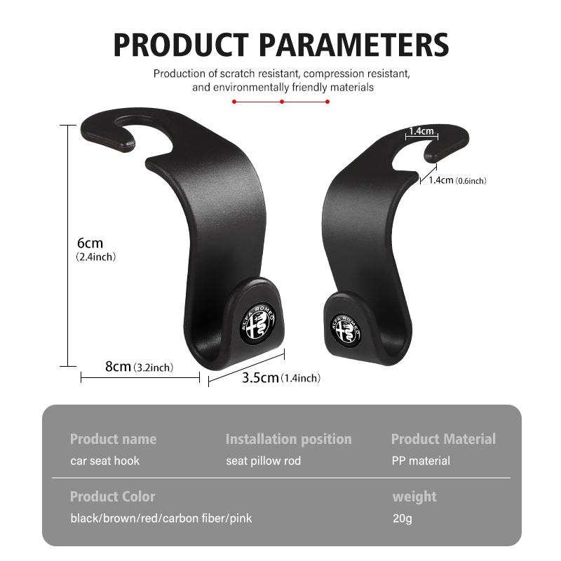 2/4pcs Car Seat Headrest Hook Storage Portable Interior Bracket For Alfa Romeo Giulia 147 Mito 156 159 166 GT Stelvio Brera