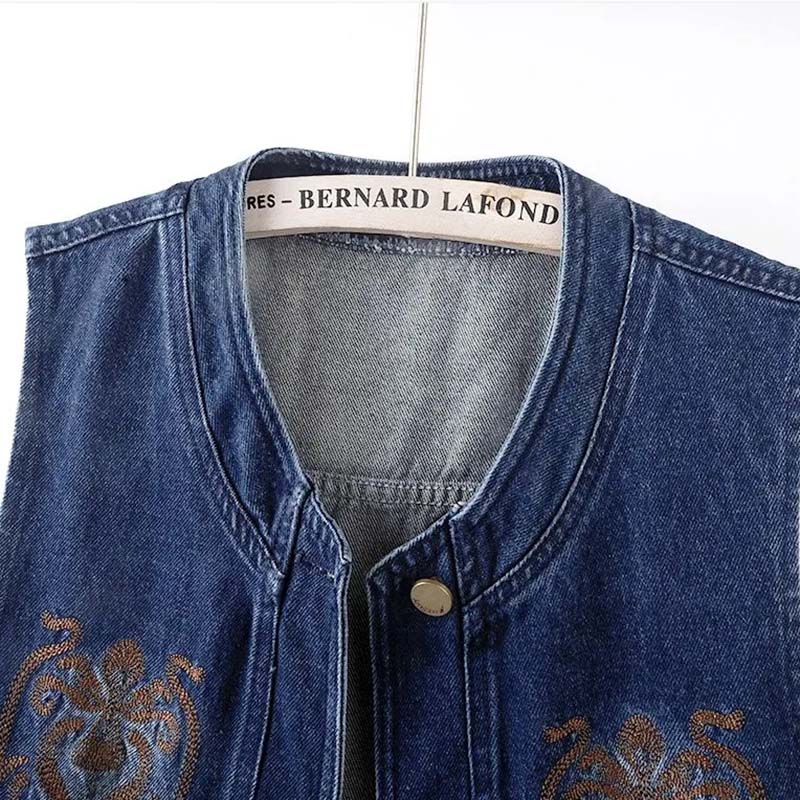 Vest for Women Cotton Sleeveless Tops Oversize Casual Button Demin Embroider Jacket