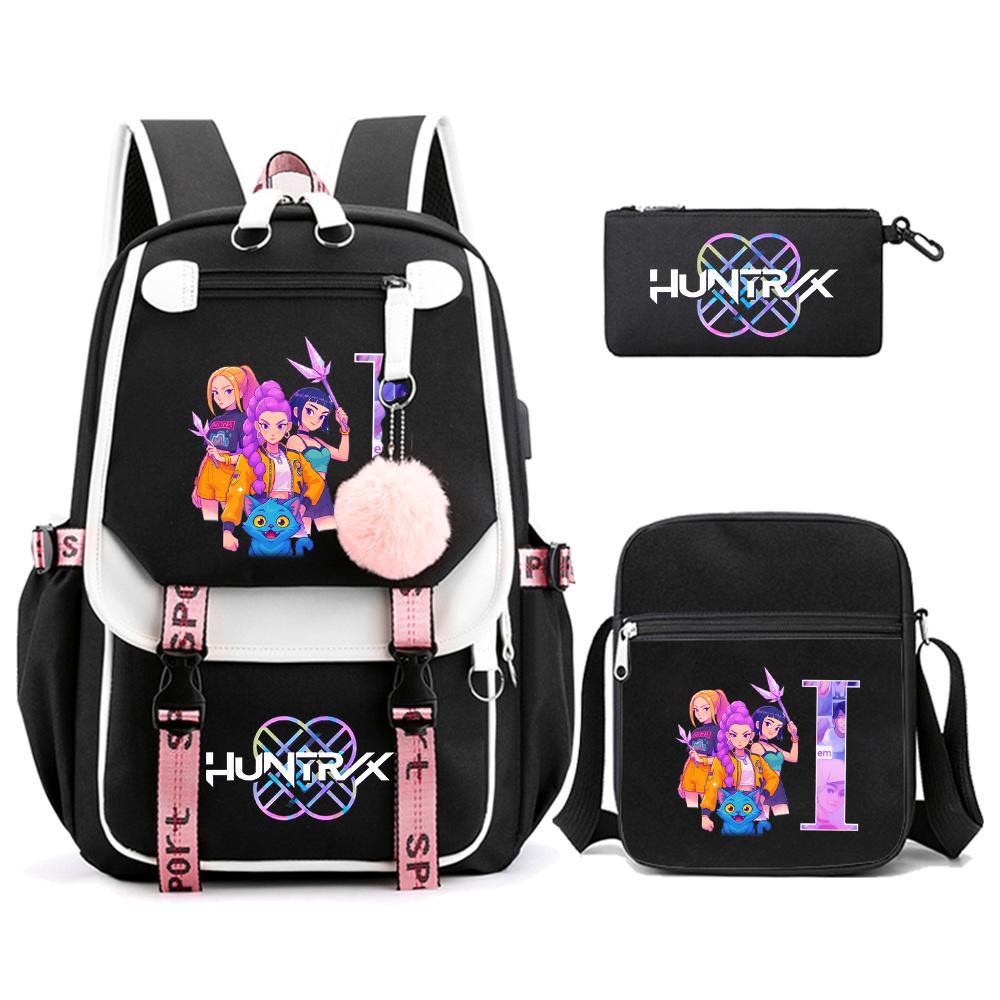 3Pcs/set Anime Cartoon 26 English Letter Printed Backpack with Shoulder Bag for Teenager Student Girl Boy Bookbag Large Capacity Travel Bag Kid Gift