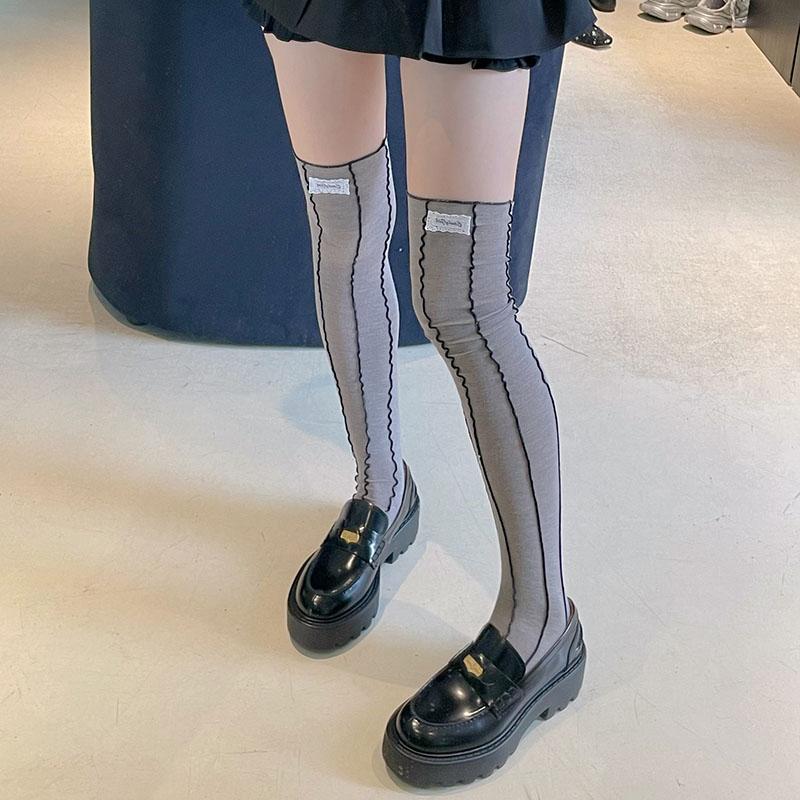 Spring Summer Beatiful And Comfortable For Woman Lace Label Knee High Tube Socks Ultra-thin Stockings Knee High Pile Thigh Socks One Size