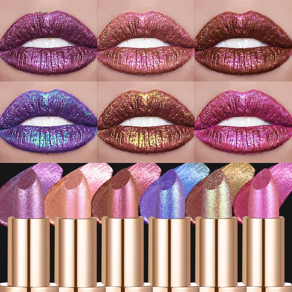 Metalická fialová chameleonská rtěnka Měnící barvu Matná třpytivá diamantová rtěnka Vodotěsný perleťový lesk na rty Sexy make-up