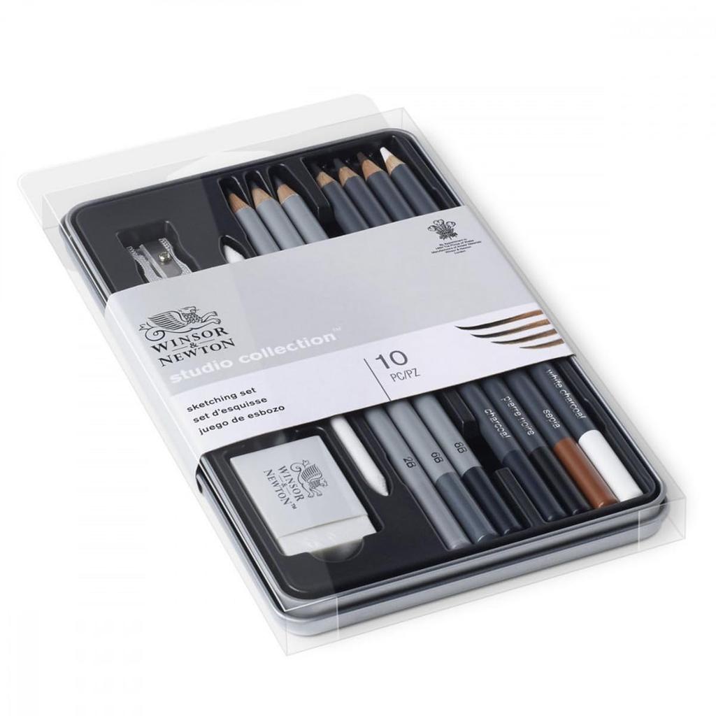 Winsor & Newton Studio Collection Sketching Set Artist Graphite & Charcoal Pencils (7 Pencils + 3 Extra Pencils) 490010