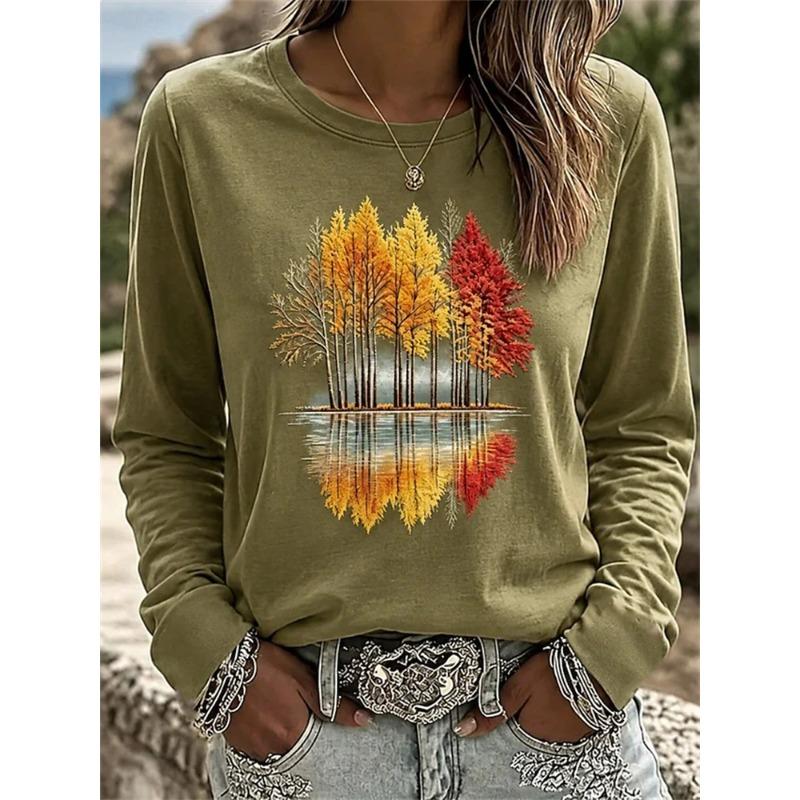 Autumn and Winter Ladies 3D Printed Crew Neck Long Sleeve T-Shirt Halloween Wear