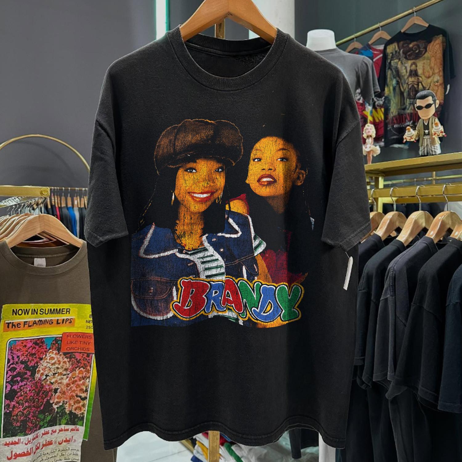 90s Brandy Sittin Up In My Room Aged T-Shirt Black L S