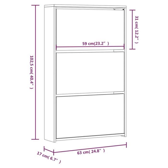 VidaXL Armoire à chaussures avec miroir 3 niveaux Noir 63x17x102,5 cm 342635