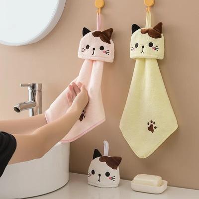 Cute Cat Kitchen Cleaning Towel Hanging Hand Towels, Water Absorbing Wipes, Coral Plush Soft Cleaning Clothes, Wipes