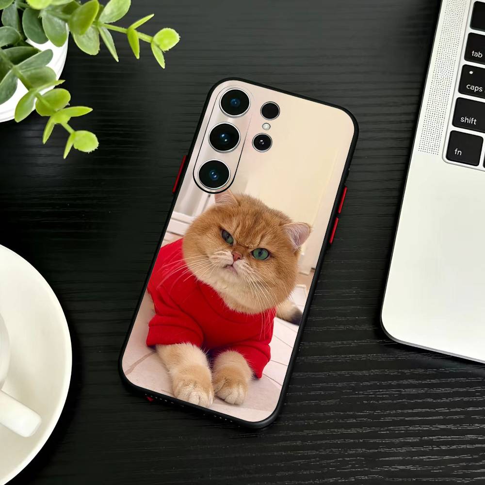 Funny Cute Cat  Phone Case For Samsung S26,S25,S24,S23,S22,S30,S21,Ultra,Plus,FE 5G Black Soft Cover
