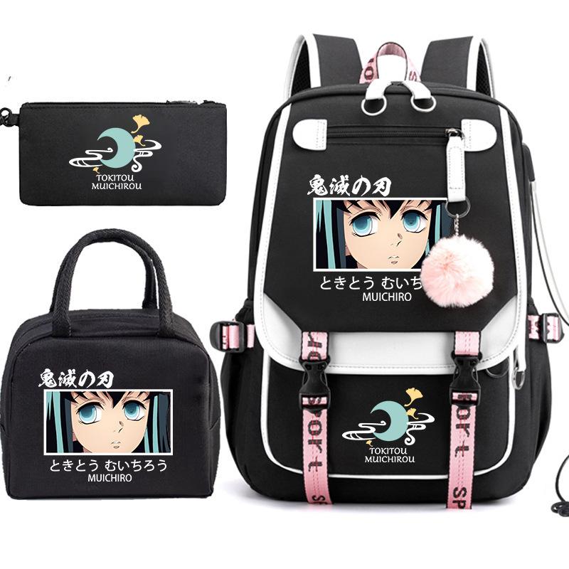 Riman Printed Pencil Bag, Lunch Bag, Schoolbag, Three-in-one, Elementary, Junior High and High School Students Travel Backpack