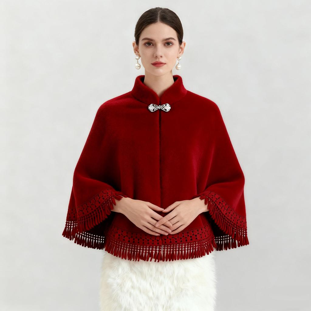 Cheongsam aus imitiertem Nerzfell mit Schal und Quaste, kurzer Cardigan für Wärme im Herbst und Winter